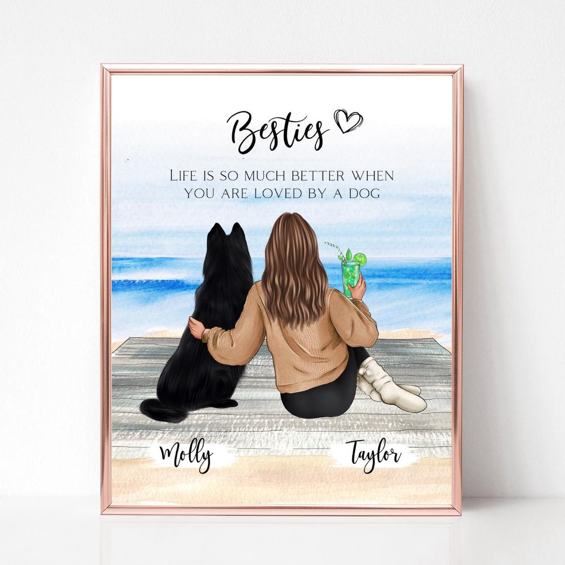 Personalized Print Me And My Dog Picture Gift For Dog Owner Custom Girl And Dog Portrait Custom Quote Pet Owner Gift Dog Bestie