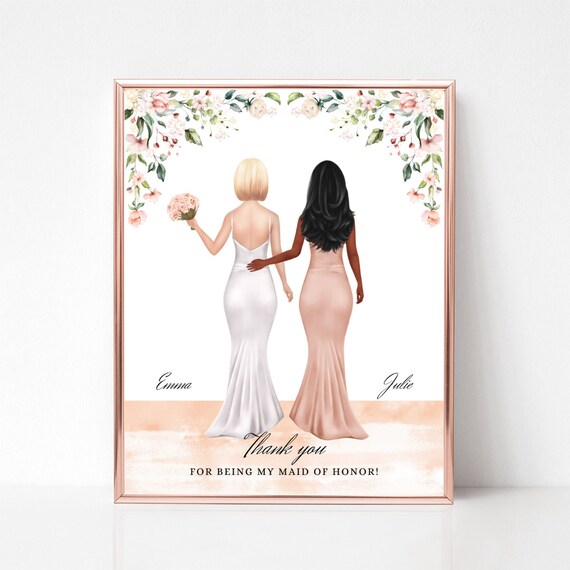 Bride And Maid Of Honor Thank You Gift Custom Portrait For Her Poster