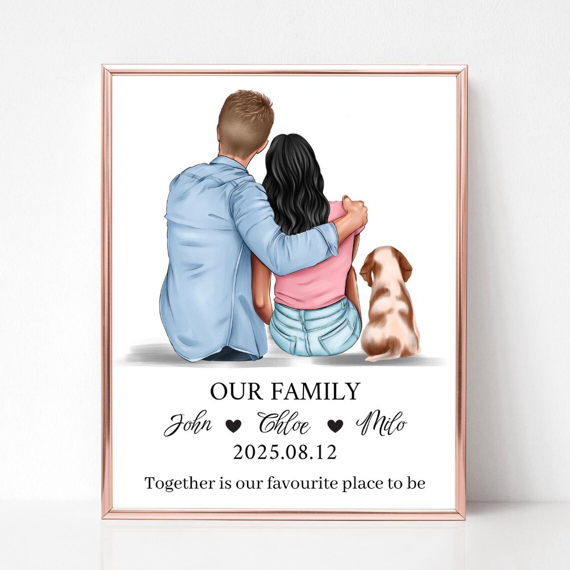 Our Family Cute Couple Portrait With Pet Valentines Day Gift Customized Dog Mom And Dad Print Dog Family Print Gift For Pet Owners