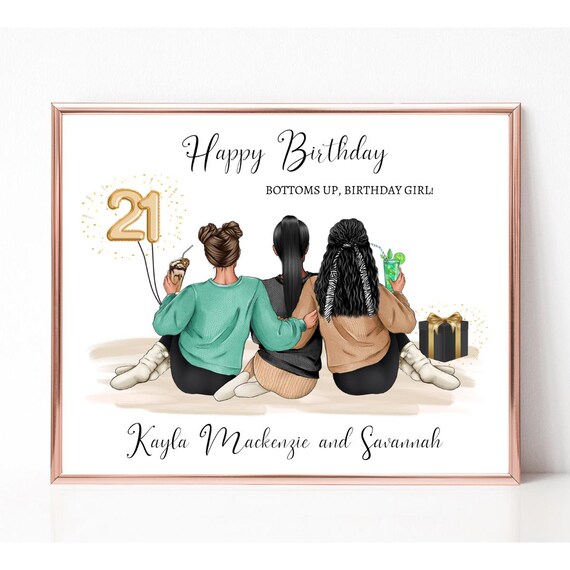21st Birthday Bottoms Up Birthday Girl Milestone Celebration Poster