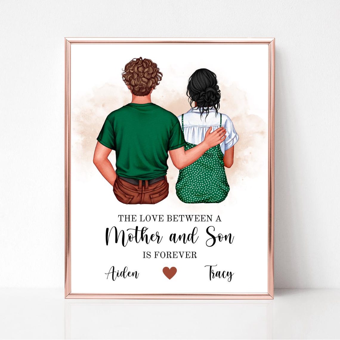 Personalized Mother and Son Portrait Forever Love Custom Gift Print