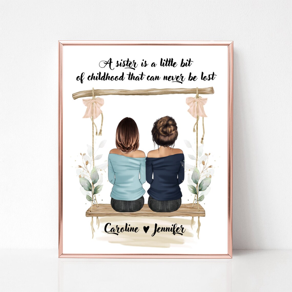 Sisters Childhood Quote Swing Bench Botanical Portrait Poster - Image 2