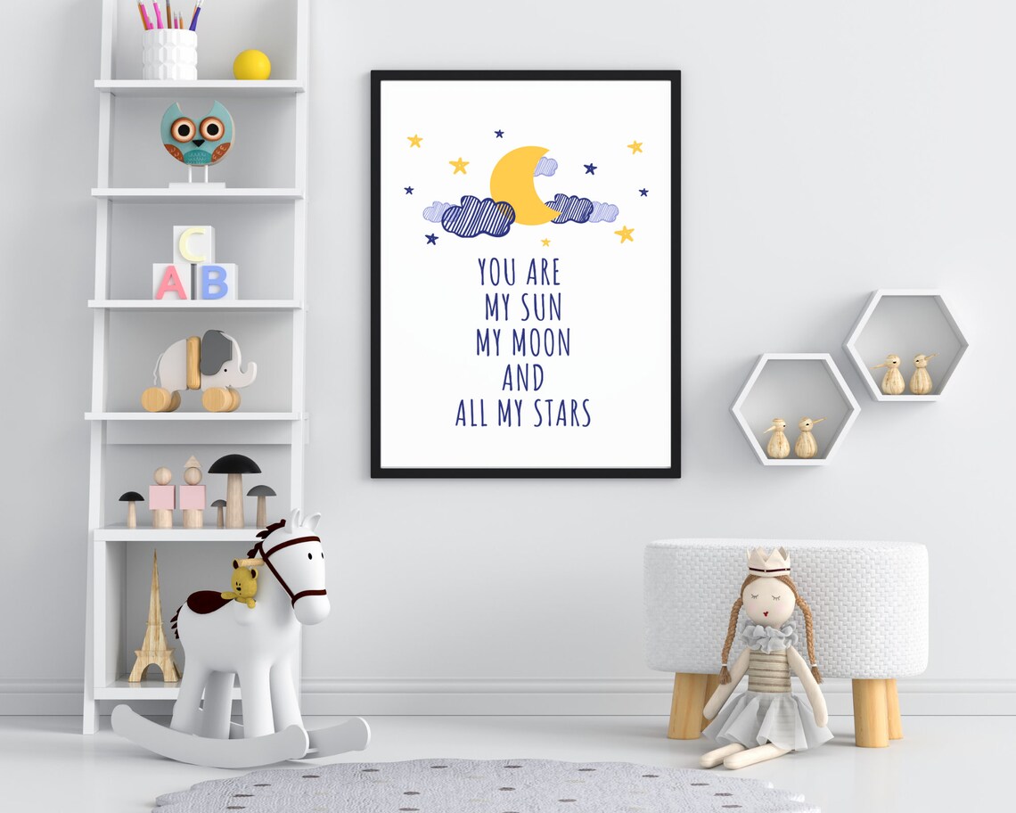You Are My Sun My Moon And All My Stars Nursery Moon Clouds Kids Print - Image 2