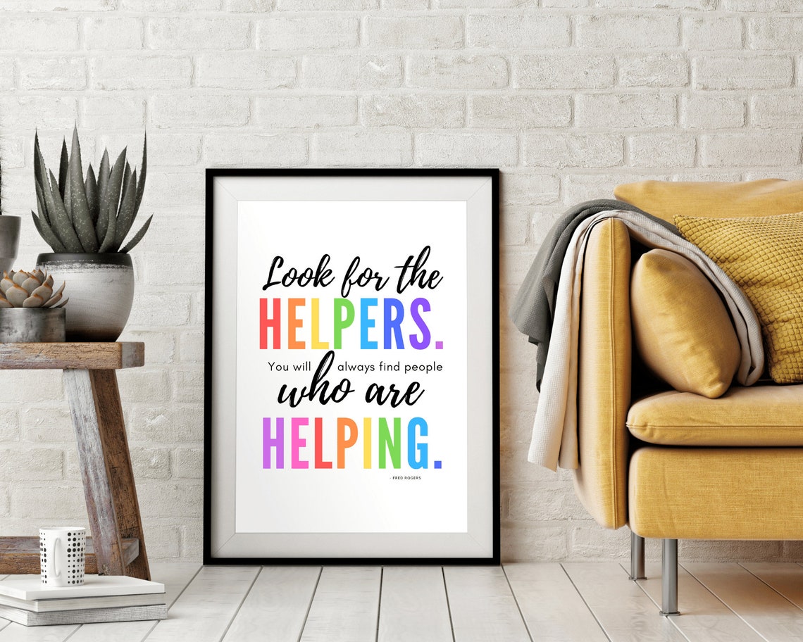 Look for the Helpers Fred Rogers Quote Rainbow Typography Poster