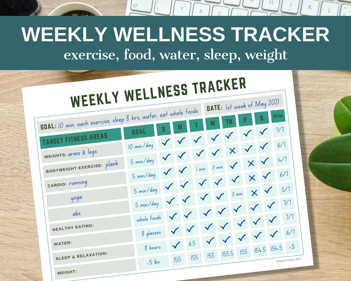 Weekly Exercise Tracker With Food, Water, Sleep, And Weight
