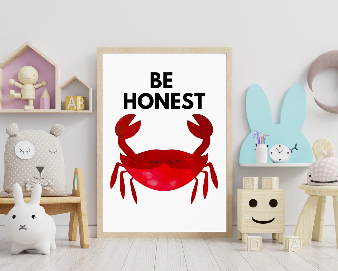 Be Honest Cheerful Red Watercolor Crab Nursery Affirmation Poster - Image 3