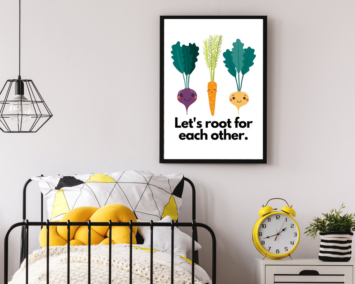 Let's Root For Each Other Cute Veggie Kids Nursery Pun Wall Art - Image 3