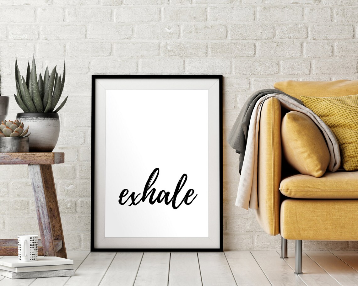 Exhale Black Script Typography Mindfulness Yoga Relaxation Quote Poster