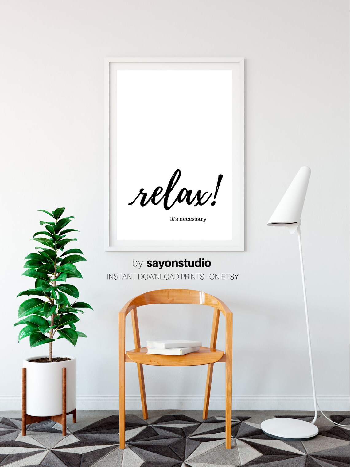Relax Its Necessary Black Script Typography Mindfulness Stress Relief Poster - Image 2