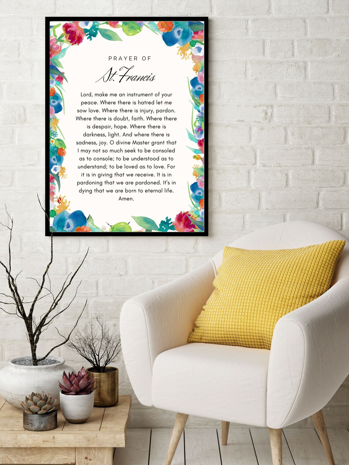 Prayer Of St Francis Floral Print Peace Prayer Watercolor Wall Poster - Image 2