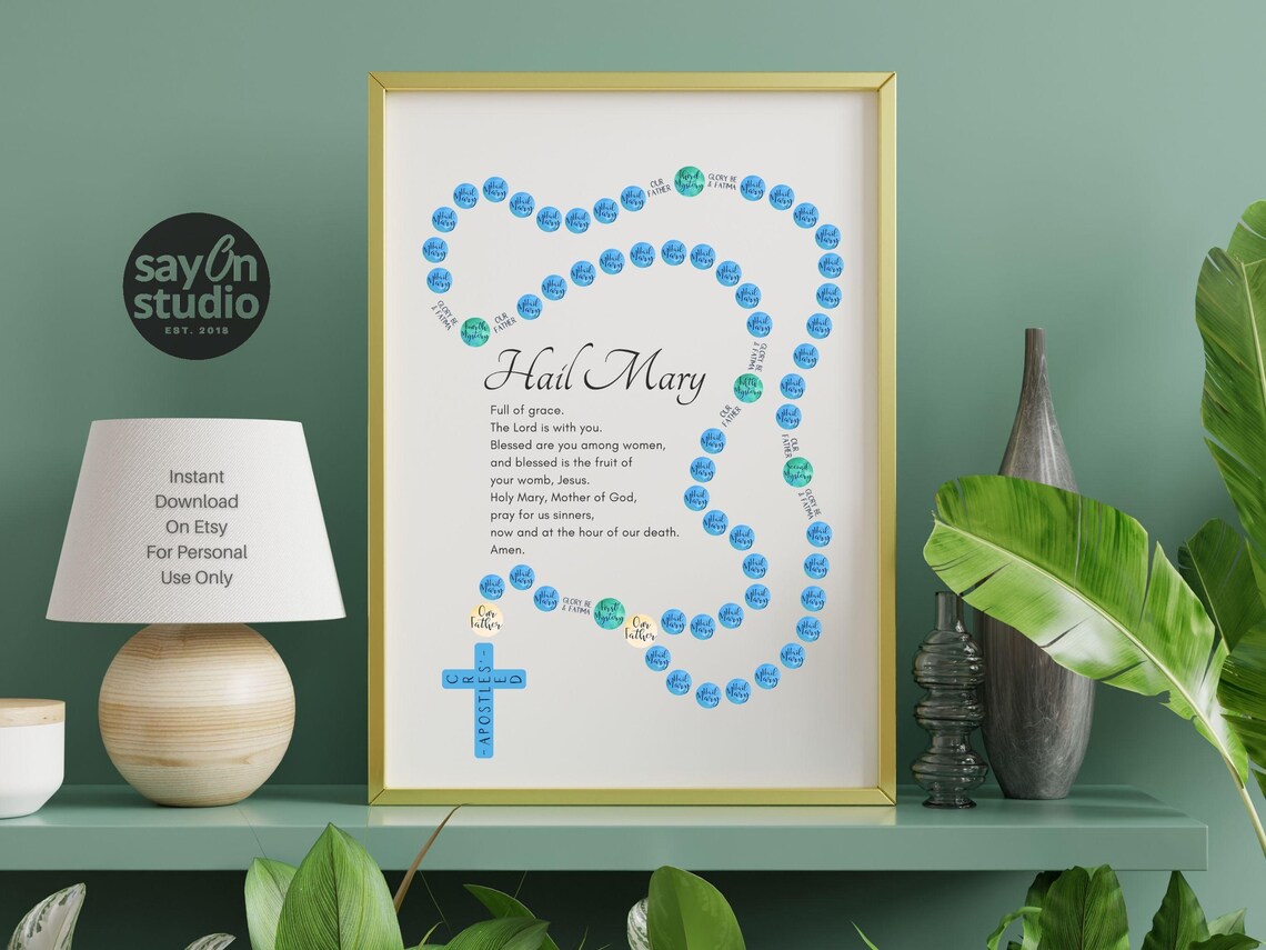 Hail Mary Rosary Beads Religious Wall Art - Image 5