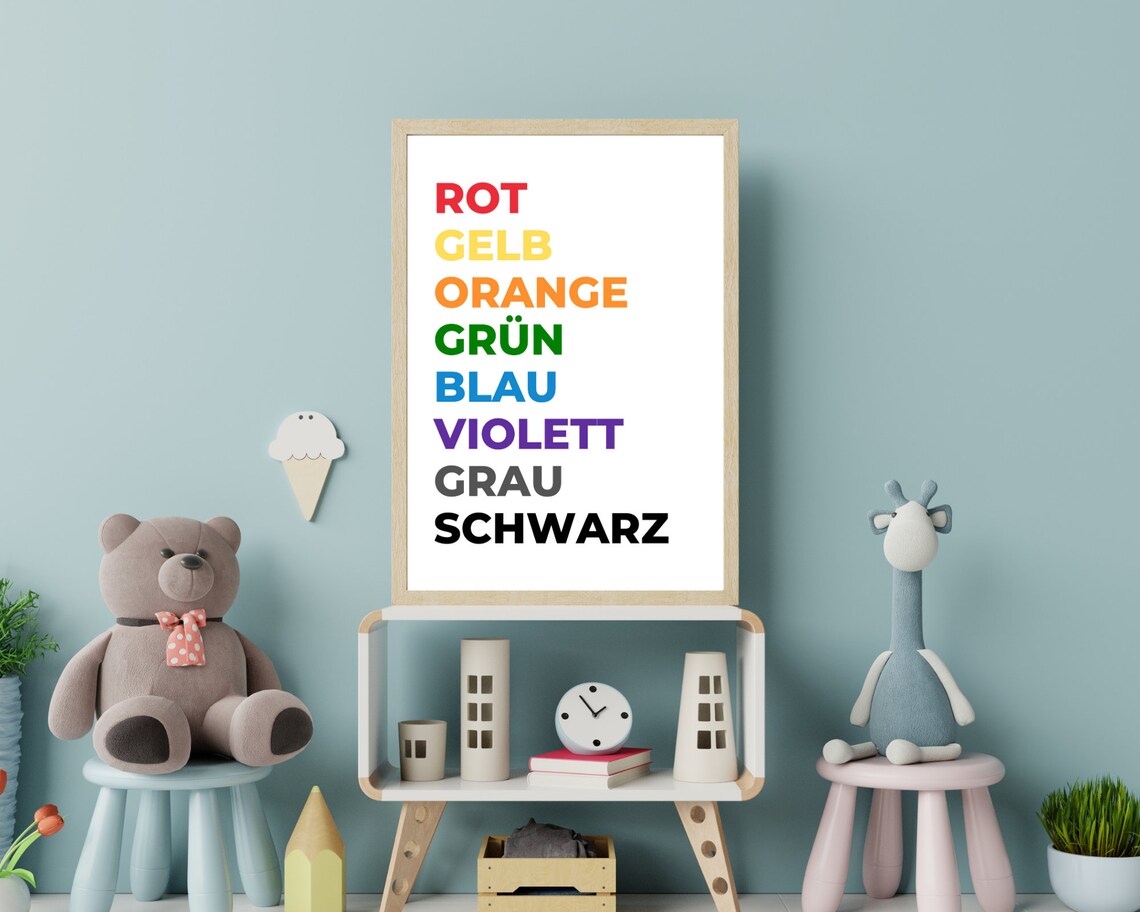 Colors In German Educational Print Rot Gelb Orange Grun Blau Poster - Image 4