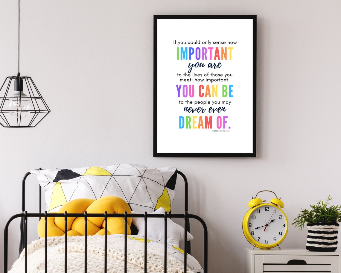 Mister Fred Rogers Important You Are Quote Rainbow Typography Poster - Image 3