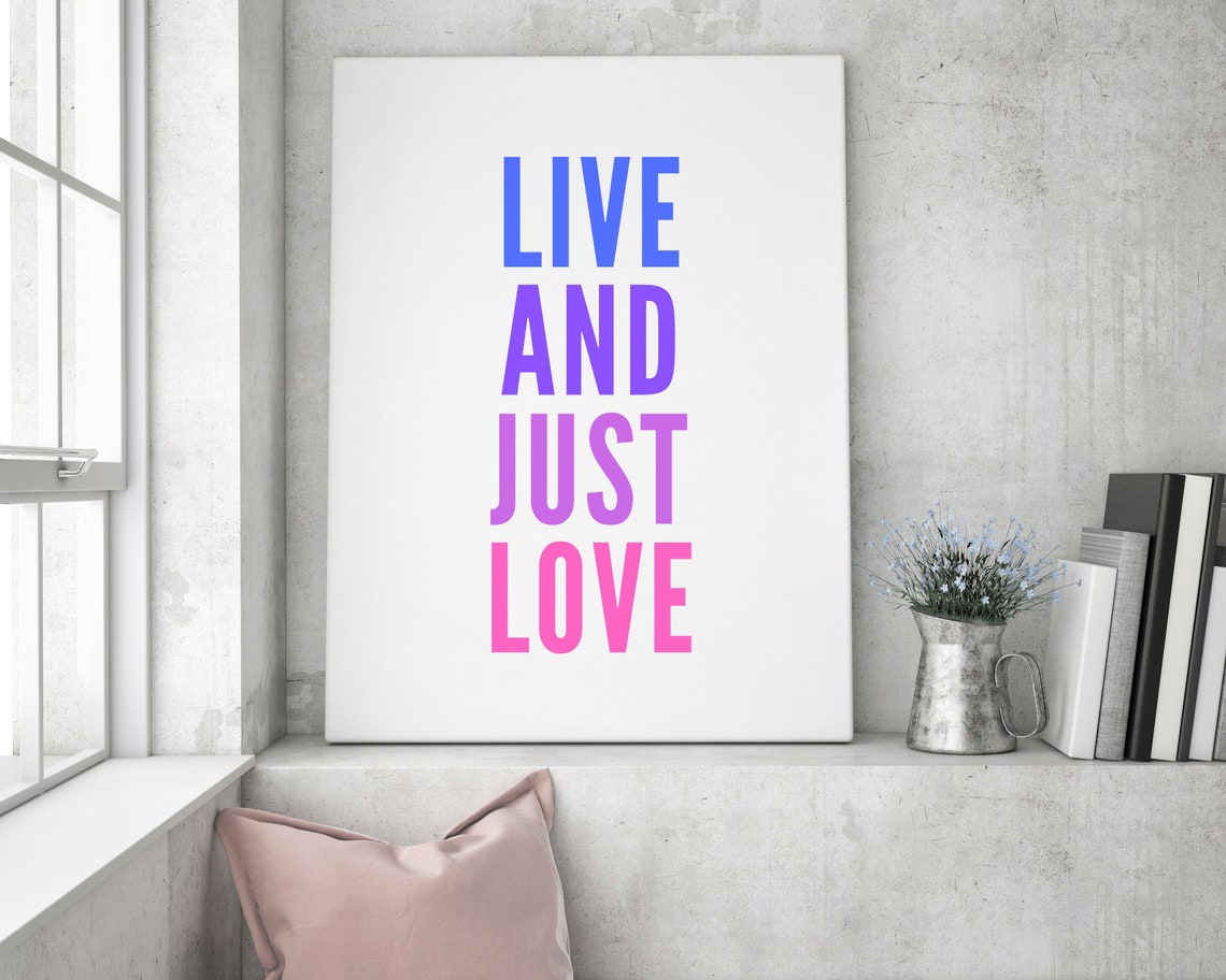 Live and Just Love Pink Blue Gradient Minimalist Quote Poster - Image 2