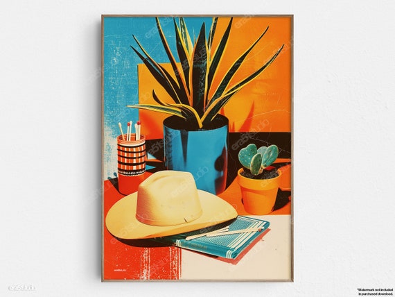 Vibrant Desert Still Life Original Midcentury Modern Minimalist Wall Art