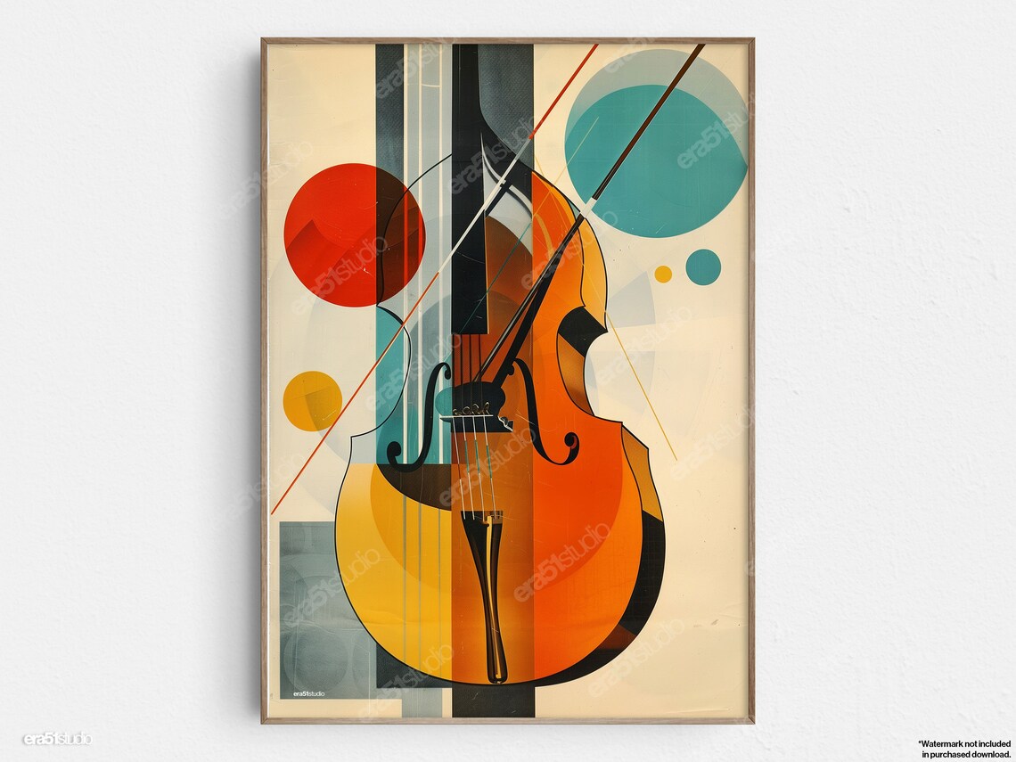 Geometric Violin, Mid-Century Modern Art Print