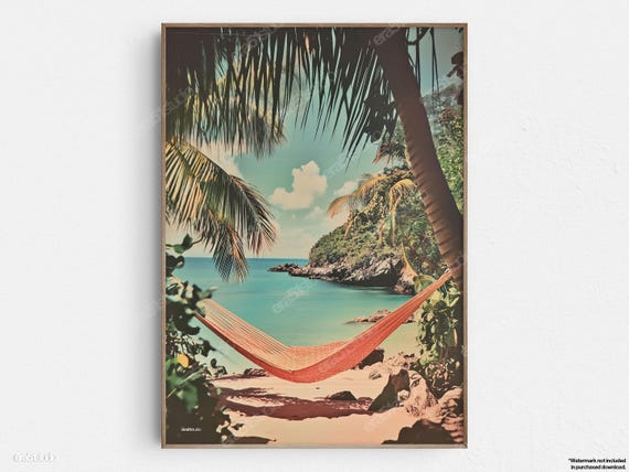 Tropical Hammock Paradise Original Midcentury Modern Minimalist Wall Art