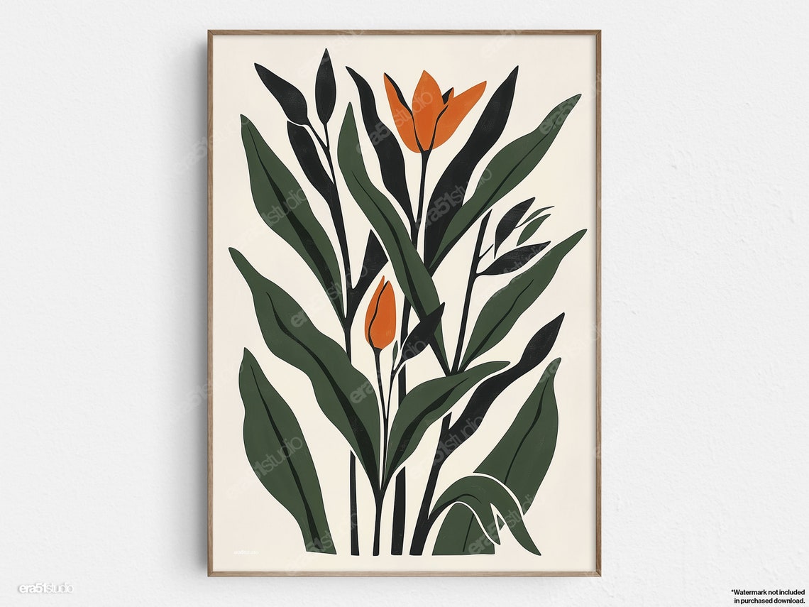 Minimalist Tulip Art Original Midcentury Modern Wall