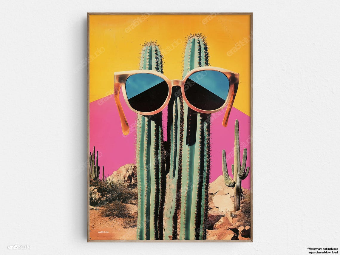 Cool Cactus Sunglasses Sunset Desert Pop Art Colorful Fun Poster