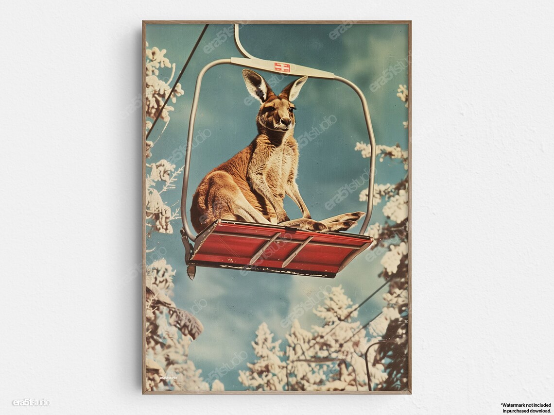 Kangaroo Ski Lift, Midcentury Modern Minimalist Art Print