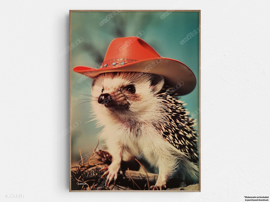 Hedgehog Cowboy Mid-Century Minimalist Art Print