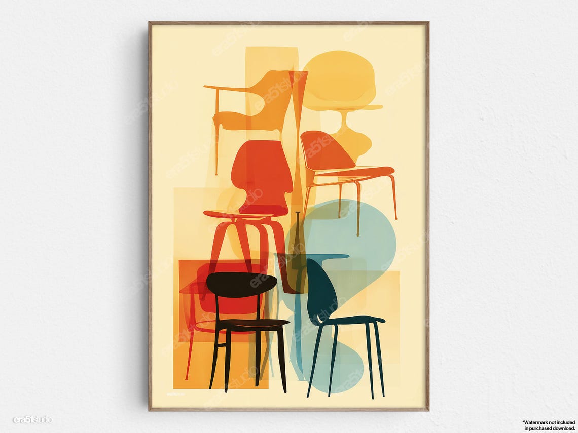 Modern Chair Silhouette Stack Original Midcentury Minimalist Wall Art