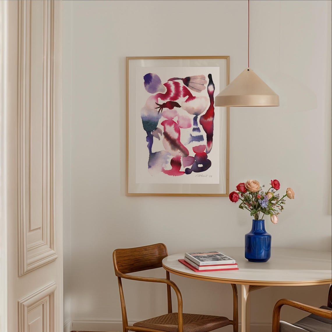 Crimson Purple Organic Watercolor Floral Forms Abstract Poster - Image 2
