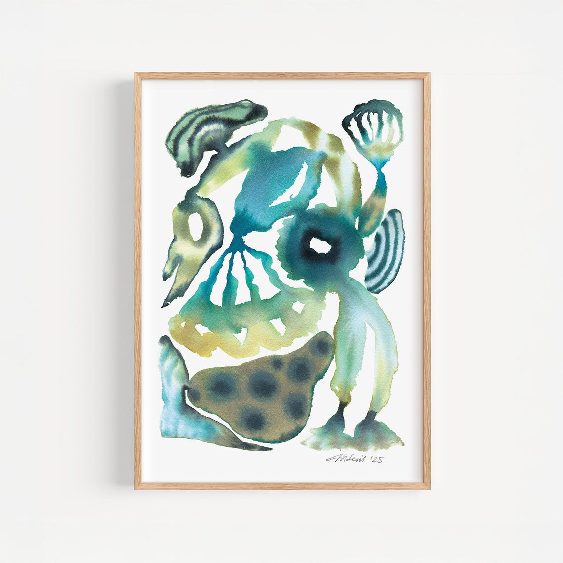 Teal Green Yellow Organic Watercolor Fluid Forms Decor Poster