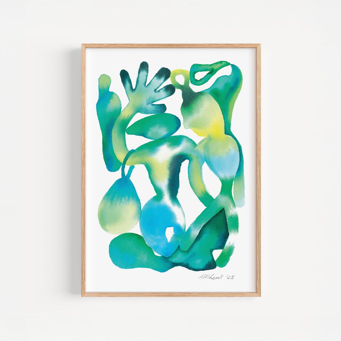 Blue Green Flowing Organic Watercolor Abstract Artwork Poster