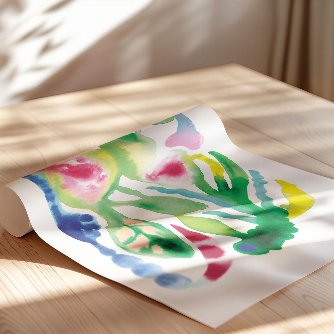 Abstract Floral Watercolor Garden in Green Coral and Gold Poster - Image 3