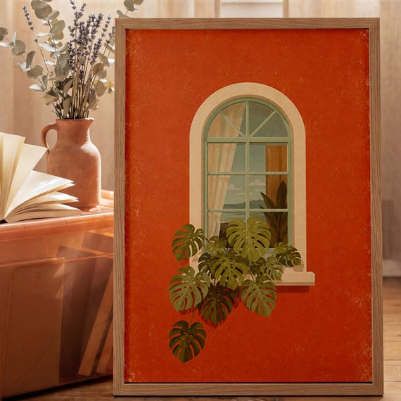 Arched Window Monstera Botanical Poster