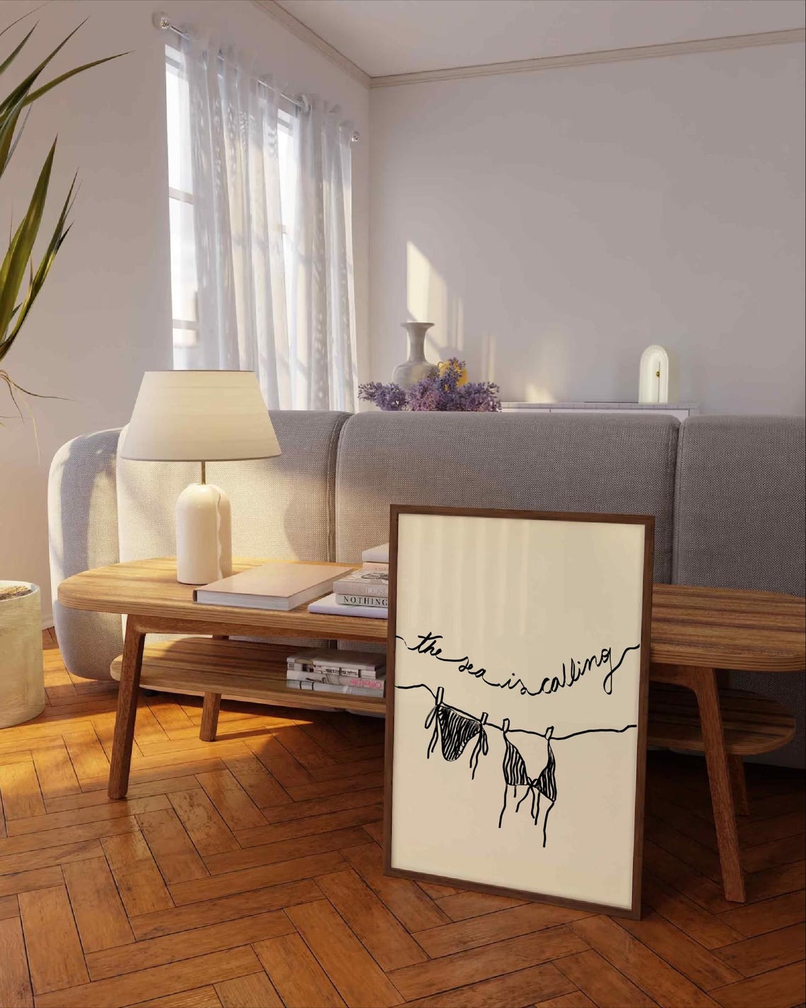 The Sea Is Calling Bikini Line Drawing Minimalist Coastal Decor Poster - Image 3