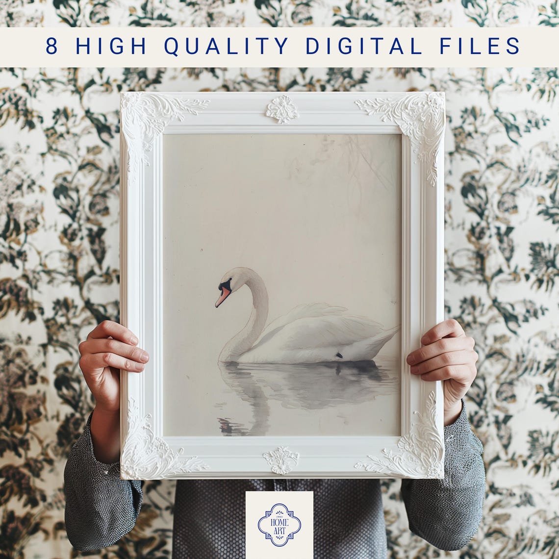 White Swan Calm Water Minimalist Soft Watercolor Bird Wall Art - Image 3