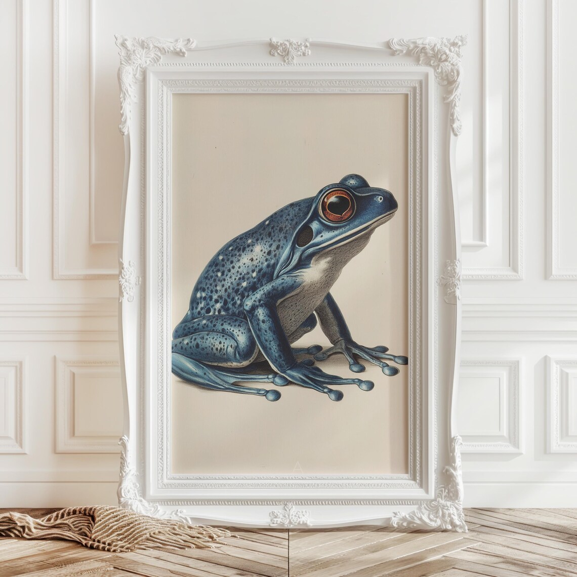 Blue Frog Vintage Amphibian Cobalt Oil Painting Nursery Art Poster