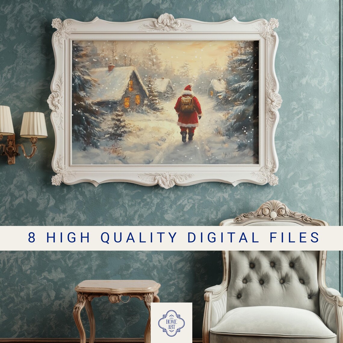 Santa Claus Walking a Snowy Path to a Cozy Cottage Art Print - Image 3
