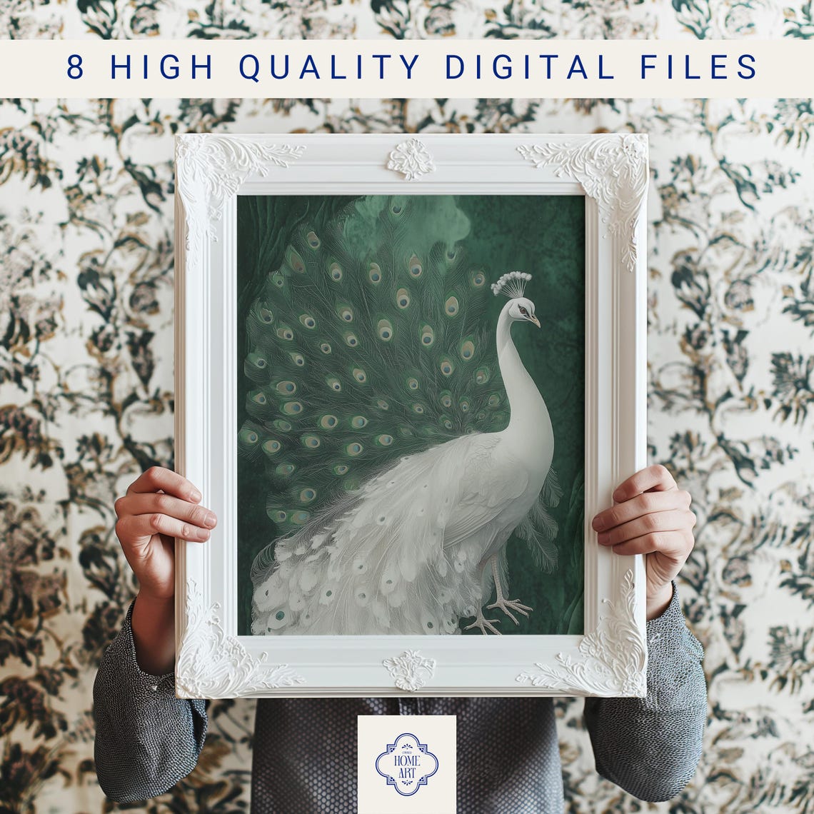 White Peacock With Emerald Fanned Tail Elegant Royal Bird Poster - Image 3