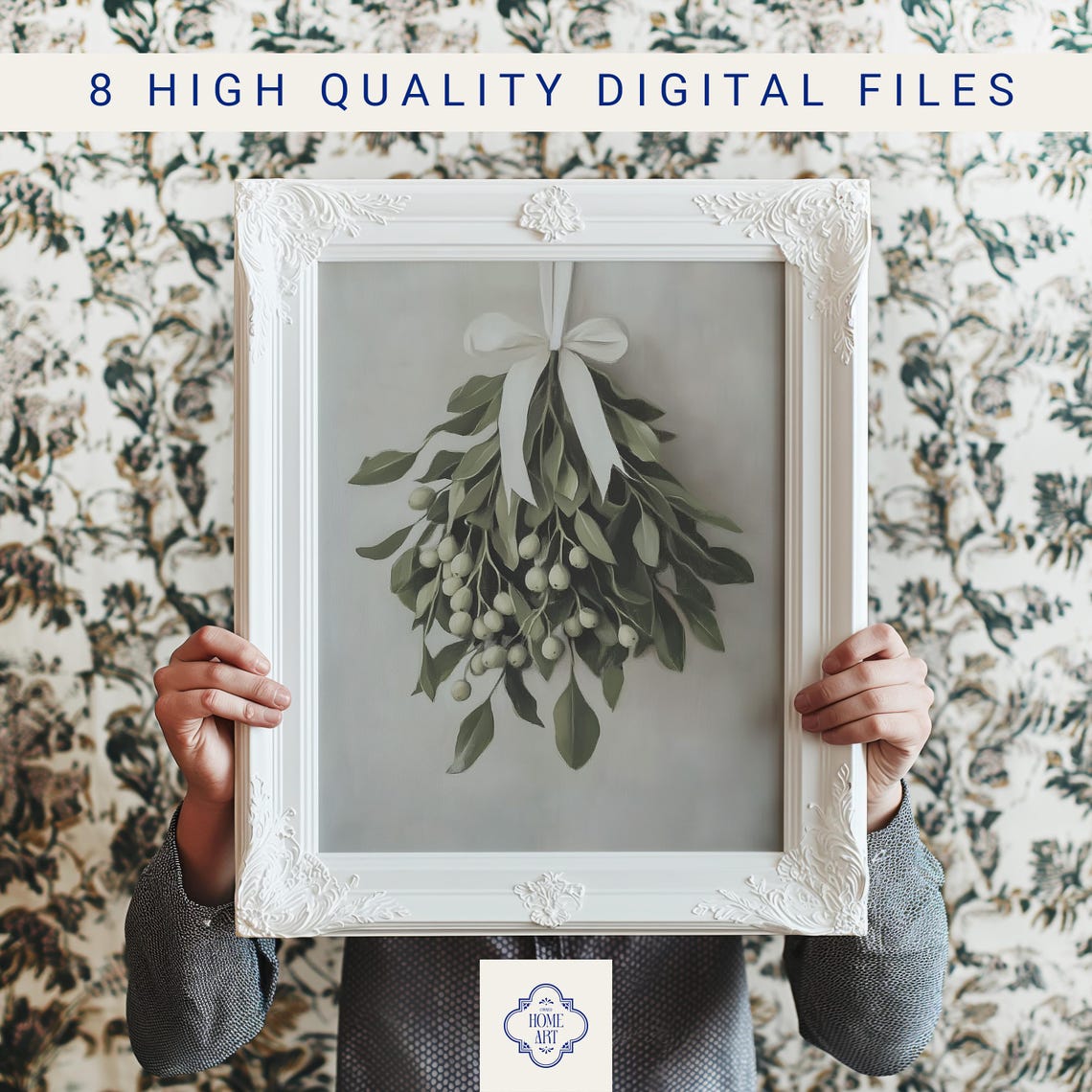 Mistletoe Sprig With White Ribbon Christmas Botanical Art Poster - Image 3