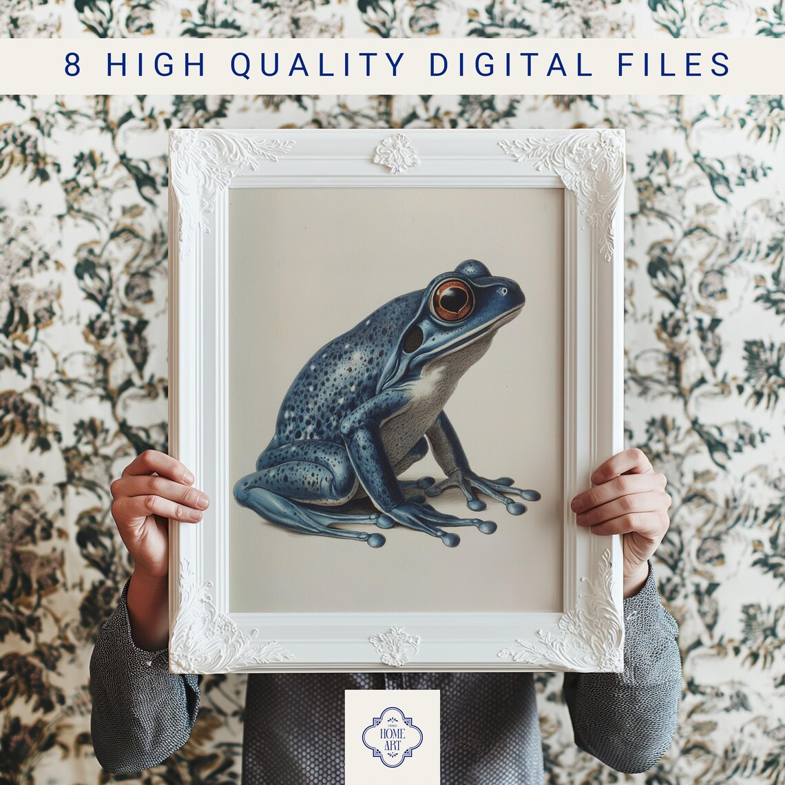 Blue Frog Vintage Amphibian Cobalt Oil Painting Nursery Art Poster - Image 3
