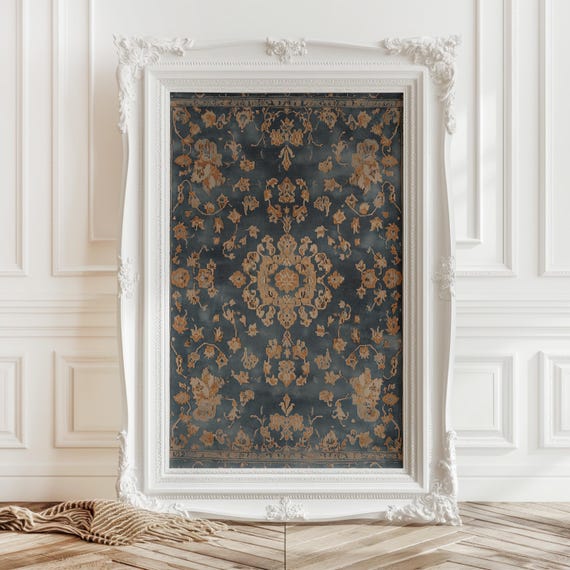 Antique Textile Wall Art Rug Pattern Print Vintage Tapestry Art Modern Farmhouse Decor Vintage Rug Wall Art