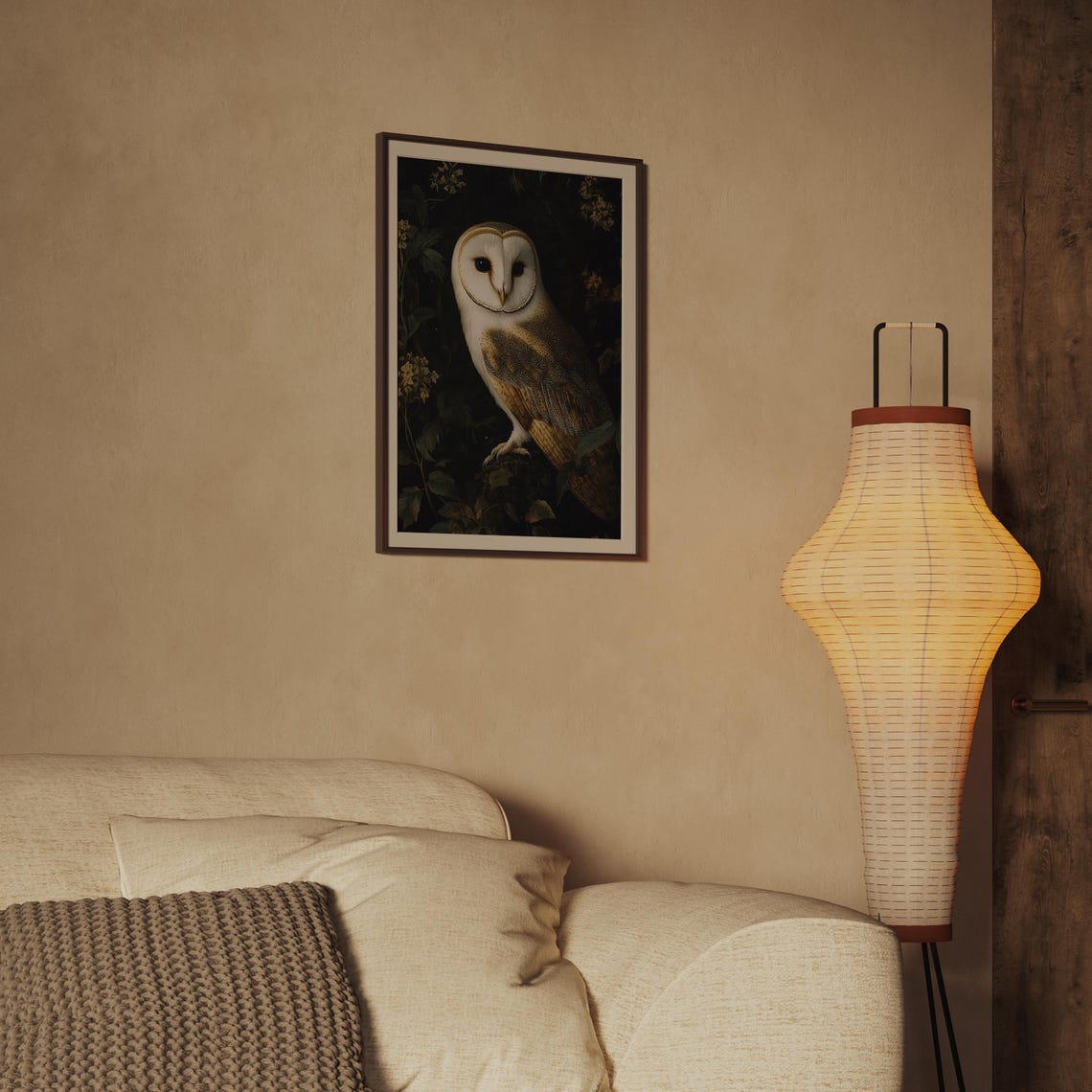 Barn Owl Portrait Against Dark Foliage Realistic Painterly Poster - Image 2