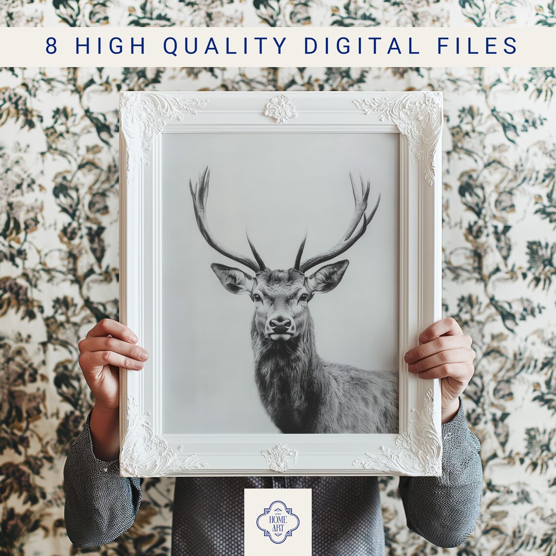Majestic Stag Portrait Minimalist Black and White Deer Head Poster - Image 3