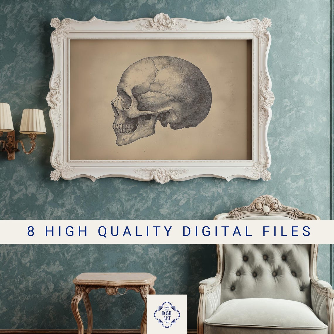 Human Skull Profile Antique Anatomical Study Sketch Dark Wall Art - Image 3