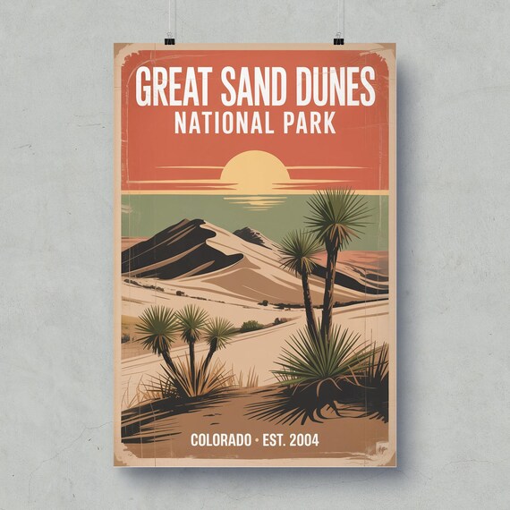 Great Sand Dunes National Park Sunset Retro Colorado Travel Poster