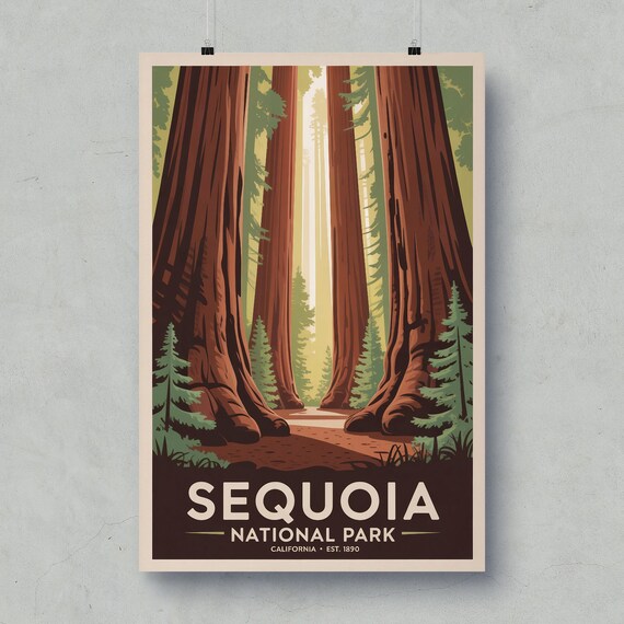 Sequoia National Park California Giant Trees Vintage Art Poster