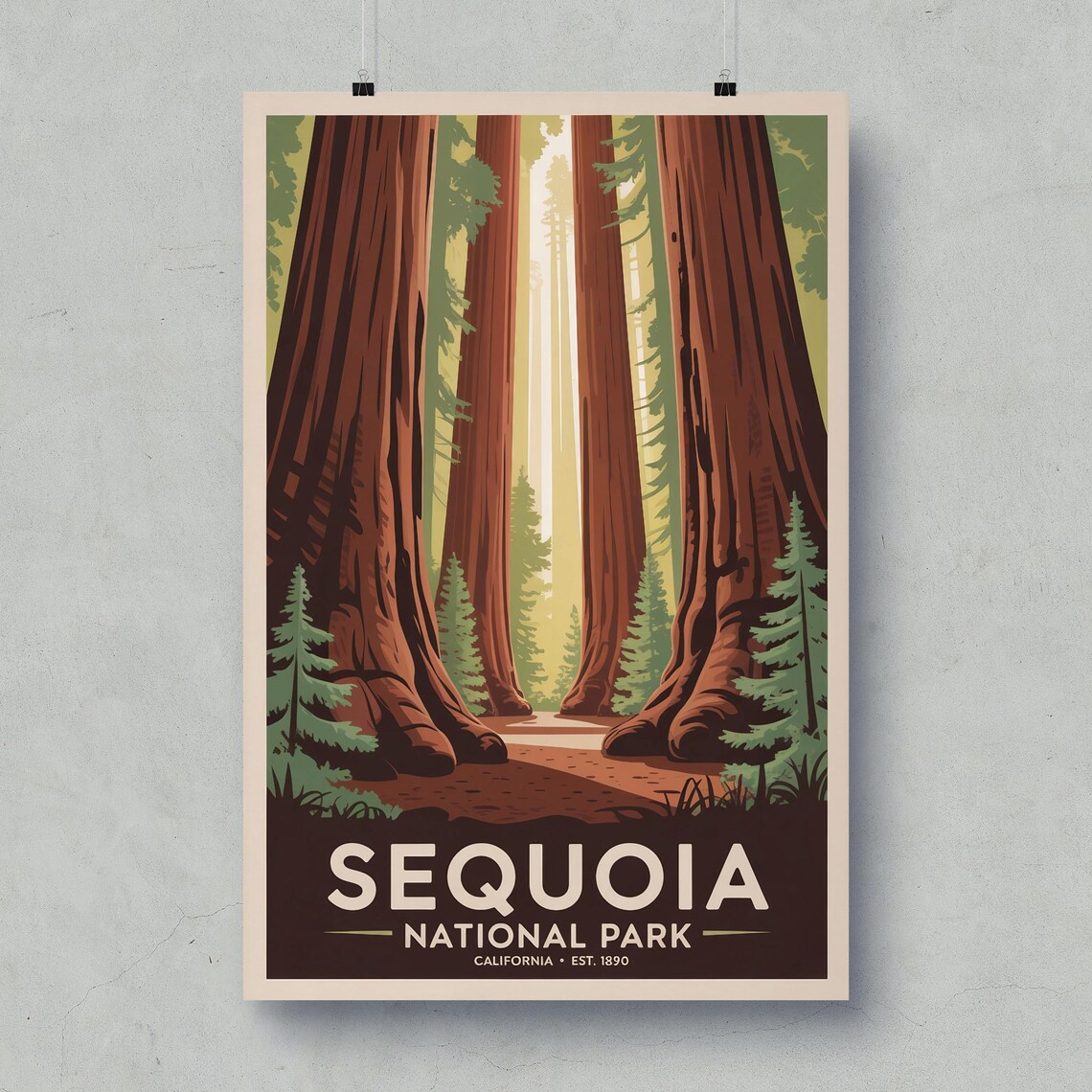 Sequoia National Park California Giant Trees Vintage Art Poster