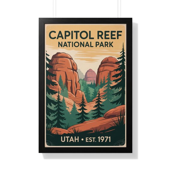 Capitol Reef National Park Utah Red Rock Domes Vintage Travel Poster