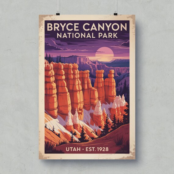 Bryce Canyon Utah National Park Hoodoos Sunrise Vintage Poster