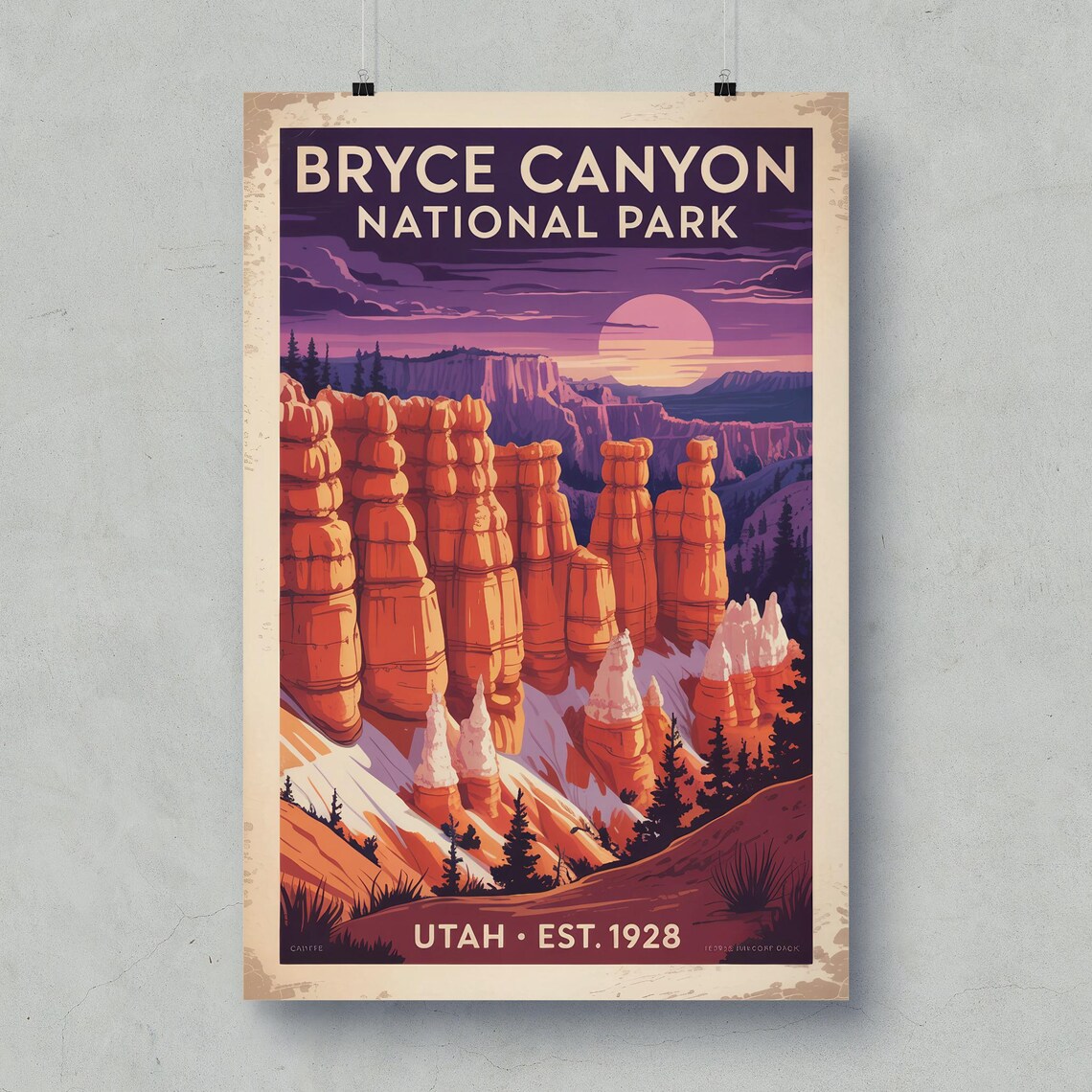 Bryce Canyon Utah National Park Hoodoos Sunrise Vintage Poster