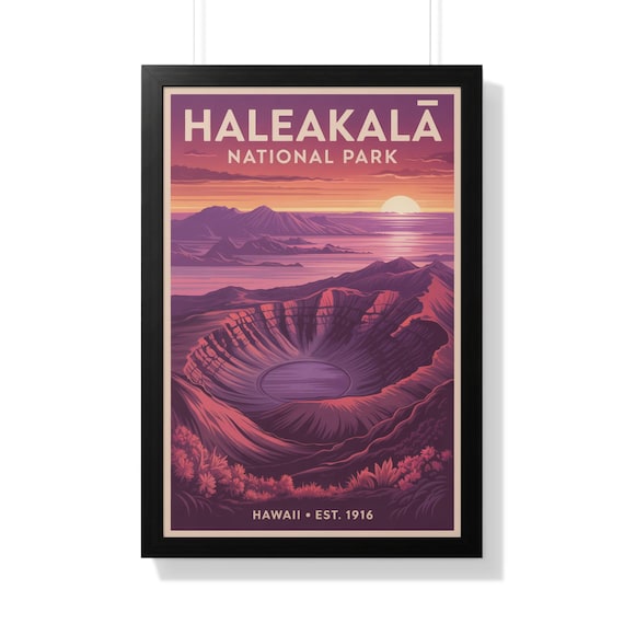 Haleakala National Park Hawaii Volcano Sunset Retro Travel Poster Art