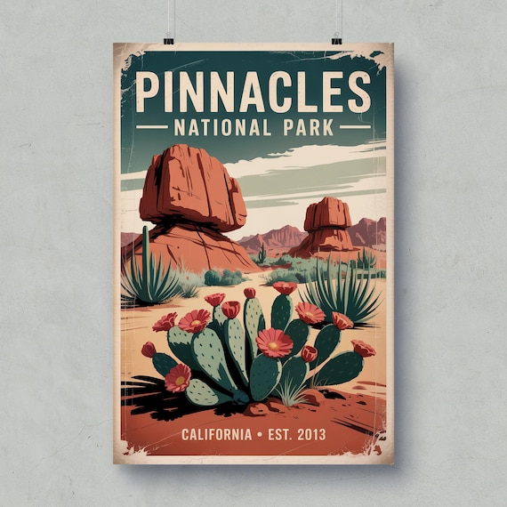 Pinnacles National Park Vintage Travel Poster Desert Cactus Art